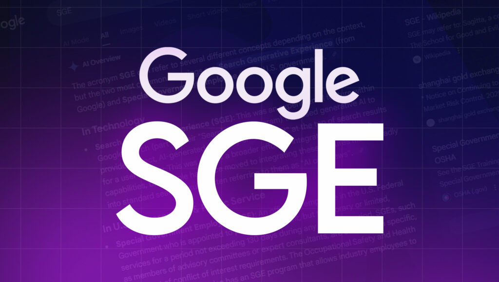 Google SGE graphic representing Search Generative Experience and the shift to AI-powered search results in 2026