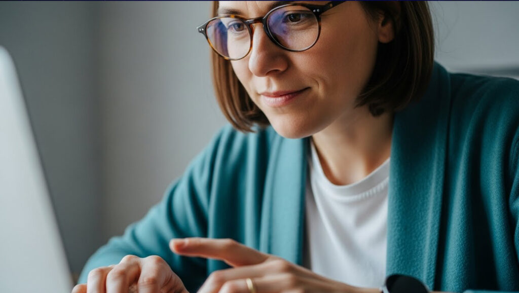 A professional content writer focused on her laptop, embodying the human creativity and strategic insight essential for effective SEO content in 2026, surpassing generic AI-generated content.