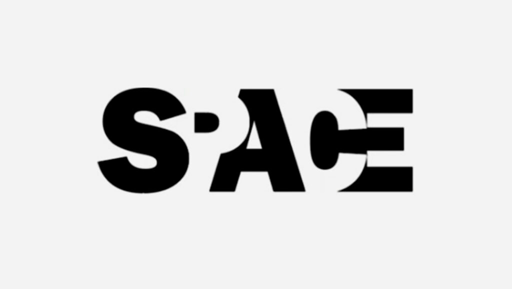 A minimalist logo design using negative space to form the word 'SPACE', demonstrating how white space directs focus and improves clarity in minimalist branding.