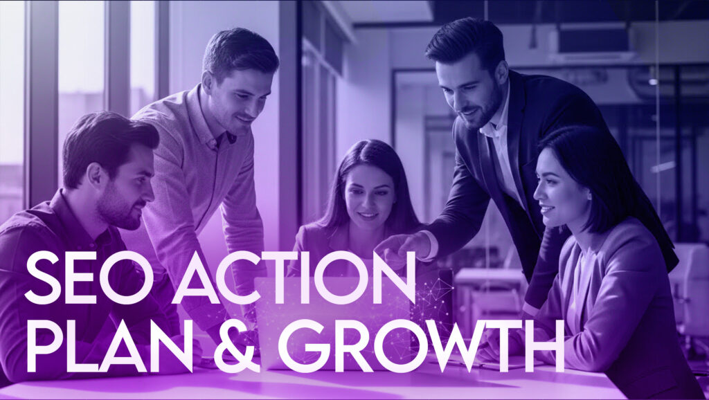 Business team collaborating on an SEO action plan for growth, discussing the 2026 SEO strategies required for success across the USA, Canada, and Australia.