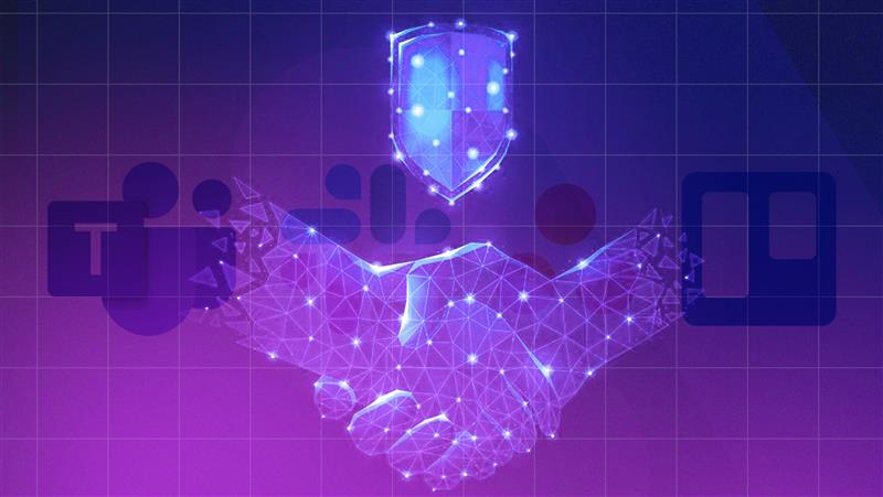 Digital handshake with security shield representing trusted white label agency partnership and seamless workflow integration