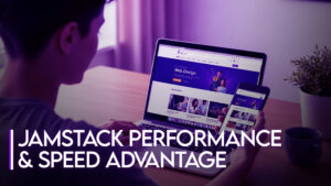 Jamstack as the future of business websites in 2026, featuring a professional team analyzing data and growth metrics for a modern web design project.